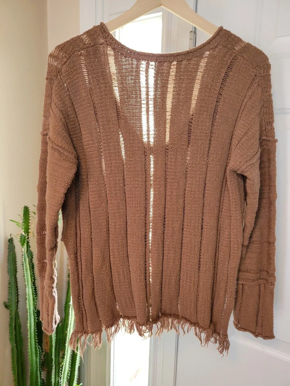 Free People Ocean Drive Pullover Brown‎ Distressed Textured Sweater, Size Small